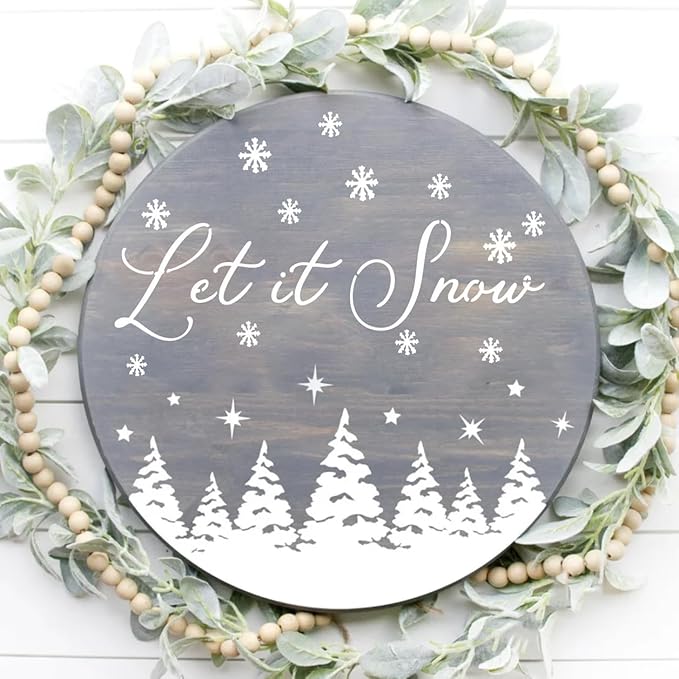 Christmas Stencils for Painting on Wood 12" Christmas Stencils for Crafts Reusable Xmas Holiday Stencil for Door Mats Round Hanger Fabrics Decor