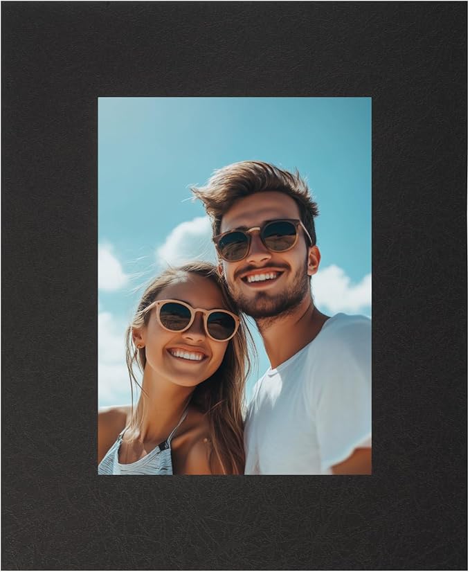 Picture Mats, 8 x 10 for 5 x 7 Pictures Acid Free White Core Bevel Cut Frame Mattes for Display Art Measuring, Black