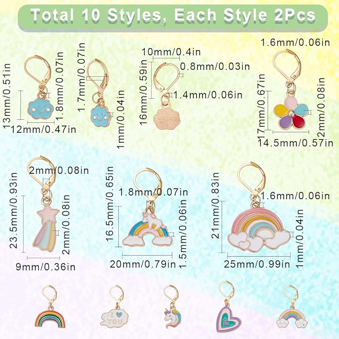 SUNNYCLUE 1 Box 20Pcs Knitting Stitch Markers Crochet Rainbow Colorful Leverback Charms Cute Crochet Markers for Knitting Weaving Sewing Needleworks Women DIY Craft