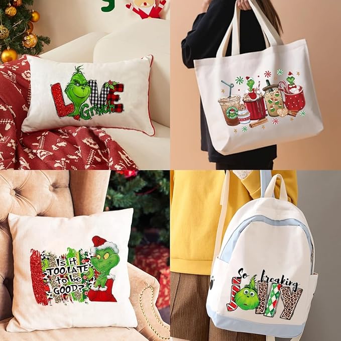 Christmas Iron on Decals Transfer, Funny Christmas Heat Transfer Stickers Iron on Patches for Clothes T-Shirts Pillow Cover Hoody Bag Xmas DIY Craft Supplies Vinyl Stickers (12PC-B)