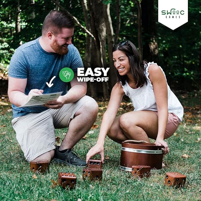 SWOOC Games® - 5 Big Premium Laminated Yardzee & Farkle Score Cards (11.5in x 8in) with Rules - Large Reusable Dry Erase Pads for Giant Outdoor Dice