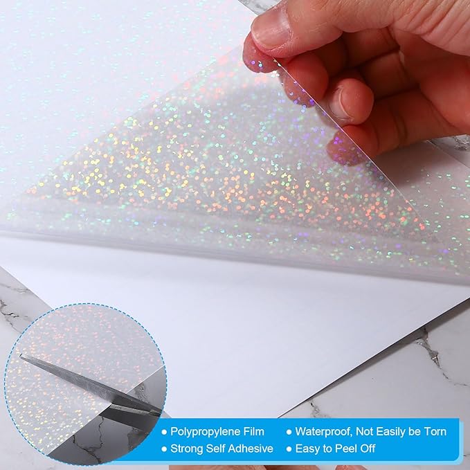 PATIKIL 11.7x8.3" Holographic Sticker Paper, 10Sheets A4 Polypropylene Self-adhesive Transparent Waterproof Laminate Overlay Film for Photo Cards Scrapbook Decorations, Little Circle