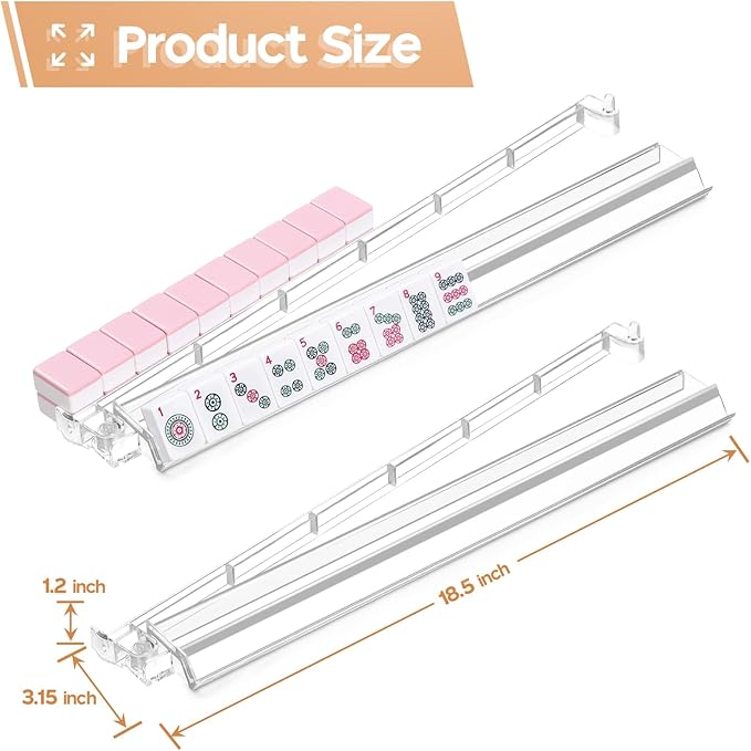 Mahjong Racks with Pushers Set of 4, Mahjong Tile Pushers and Racks, Acrylic Majiang Tile Holders Accessories (Clear)