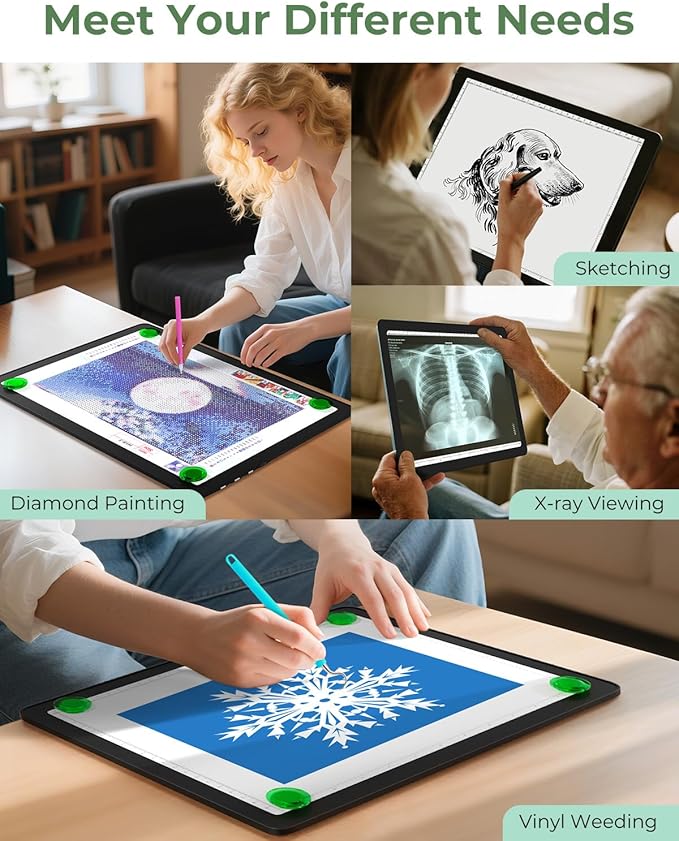 Cordless A3 Diamond Painting Art LED Light Board for Tracing and Drawing,Bawaslom Light Box with 3 Colors & 6-Level Brightness,Rechargeable Drawing Pad for Tracing,Diamond Art,Vinyl Weeding,Sketching