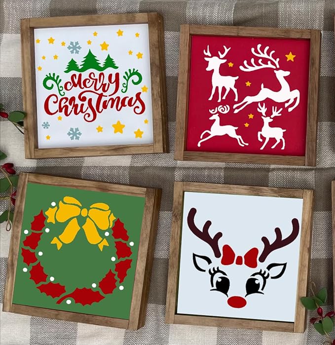 Christmas Stencils for Crafts Reusable 6" Xmas Holiday Stencil Christmas Stencils for Painting on Wood Fabrics Decor