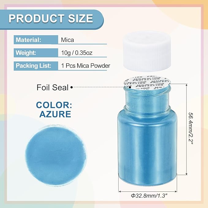 uxcell 10g/0.35oz Cosmetic Grade Mica Powder, 600 Mesh Mica Powder Natural Resin Epoxy Pigment Powders for Casting Resin, Candle Dye, DIY Nail Polish and Lip Gloss, Azure