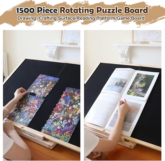 Ancaixin Foldable Puzzle Board 1500 Pieces, Rotating & Tilting Jigsaw Puzzle Board with 4 Non-Woven Drawers, 26x35.8'' Wooden Puzzle Table, Portable Board GameTable for Adults, Birthday Gift for Mom