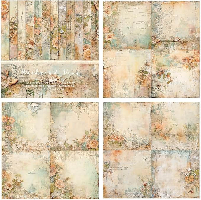 24 Sheets Decorative Scrapbooking Paper Pad 6x6 Craft Paper Single-Side Card Making Supplies for Junk Journal, Origami, Holiday Journaling