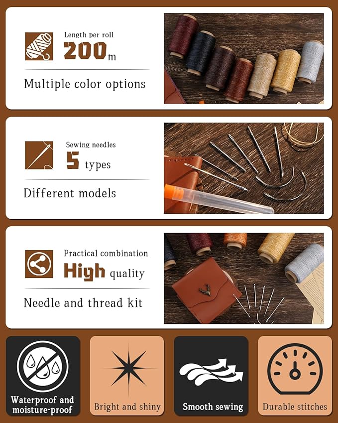 DIUDUS 218 Yards Upholstery Thread Heavy Duty, Waxed Leather Thread Sewing Kit with Heavy Duty Needles, Thread for Hand Sewing Leather Craft Repair Leather Shoes Bags Sofa (Red)
