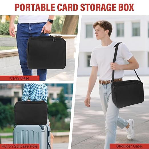 Xykzra MTG Bag Card Storage Box for 2000+ Cards,3-Layer Card Deck Box with Dividers and Shoulder Straps,Trading Card Case Fits for MTG/TCG/Magic/Sports Cards - Black