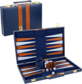 Backgammon Set 2 Players Classic Backgammon Sets for Adults Board Game with PU Leather Case Portable and Travel Backgammon Set (Navy, 18inch)