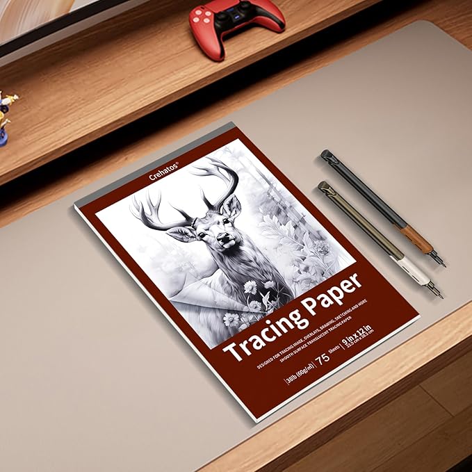 Crehatos 9" x 12" Tracing Paper, Translucent Tracing Pad, 75 Sheets 38lb/60gsm Vellum Art Paper