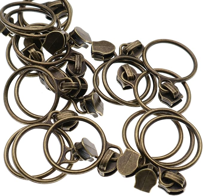 Leekayer 5# Black Nylon Zipper Tape Brass Teeth 10 Yards Continuous Zipper with 25 pcs Ring Pull Silders Bulk(Antique Brass)