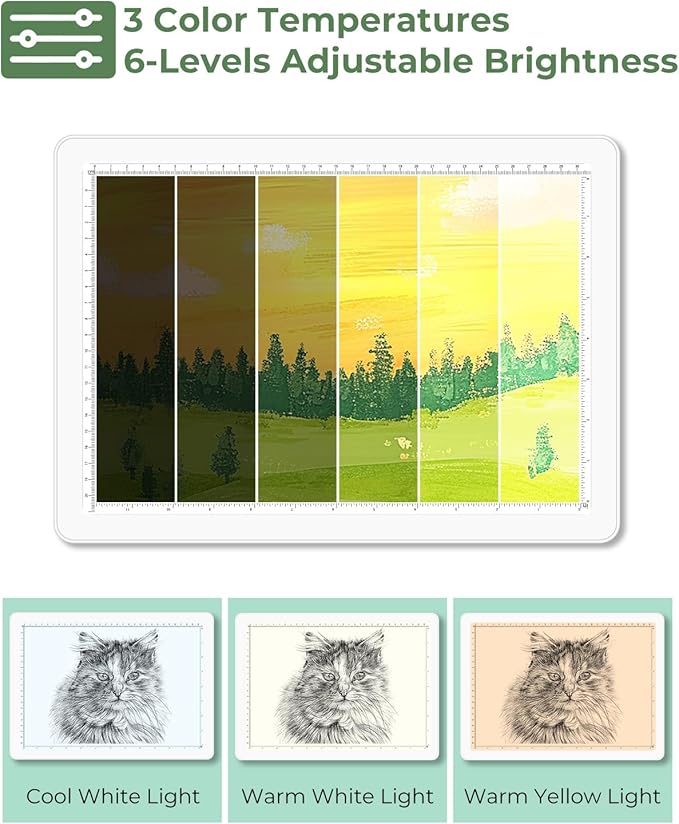 A3 Light Pad for Diamond Painting,Bawaslom Cordless Light Box for Tracing and Drawing with 3 Colors & 6-Level Brightness,Rechargeable LED Drawing Pad for Tracing,Diamond Art,Vinyl Weeding,Sketching