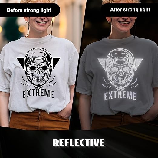 GIRAFVINYL Black Reflective Vinyl - 12" x 7' Iron on HTV for T-Shirt, Easy to Weed Heat Transfer Vinyl