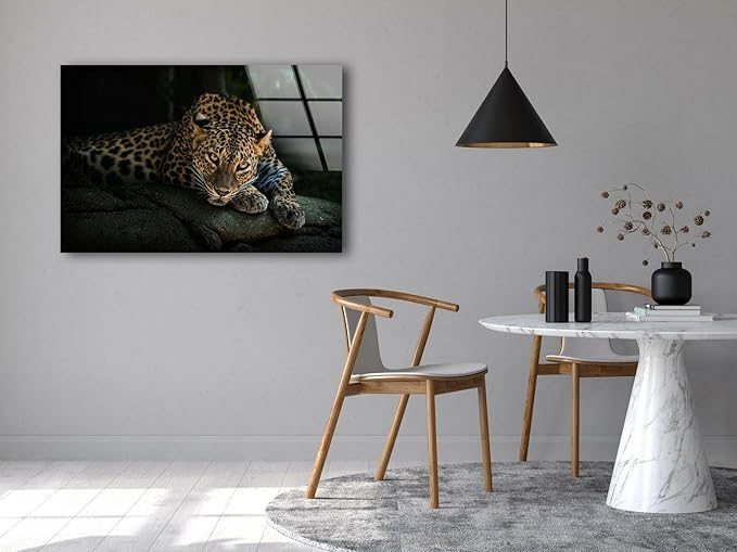 My Photostation.com 20Wx14H'' Fierce Leopard Glass Wall ArtTempered Glass Printing Wall Decor Large Wall Art Wall Hangings