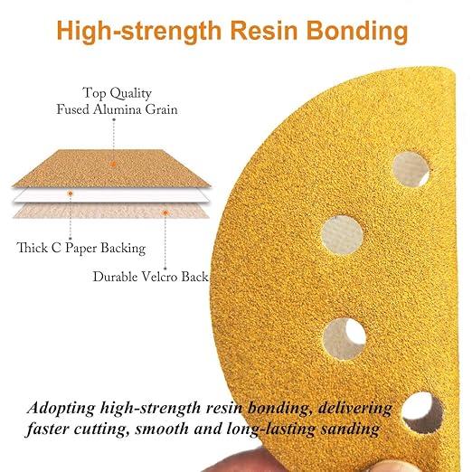 5-Inch 8-Hole Hook and Loop Sanding Discs 80-Grit Random Orbit Sandpaper, 100-Pack