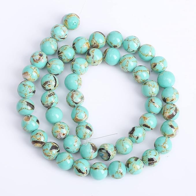 8mm 45pcs Turquoise Beads with Mother of Pearl Blue Howlite Shell Turquoises Stone Round Beads for Jewelry Making Bracelet