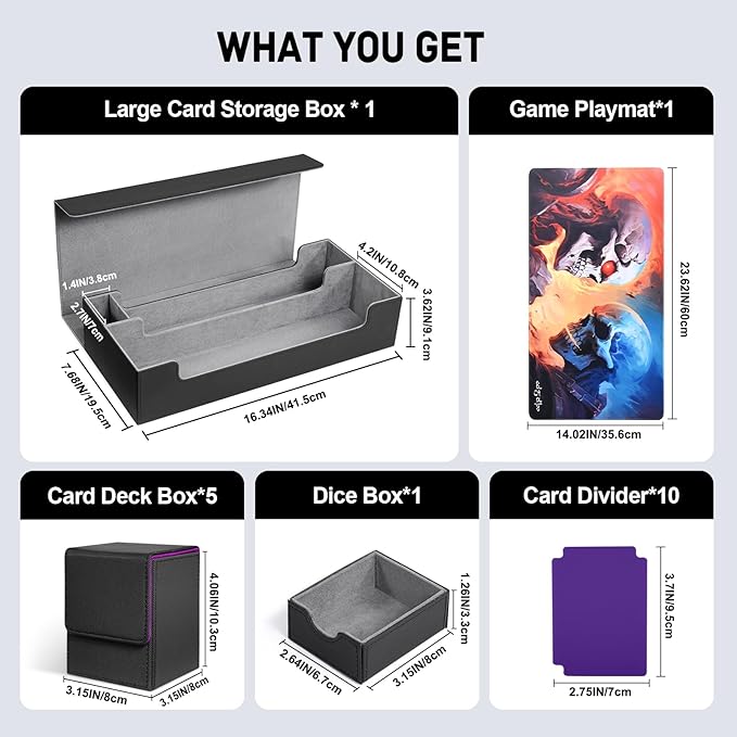 ZLCA Card Deck Box 6 In 1 with MTG Playmat,Large TCG Card Deck Case for Magic Yugioh Sports Cards(Black Kit)