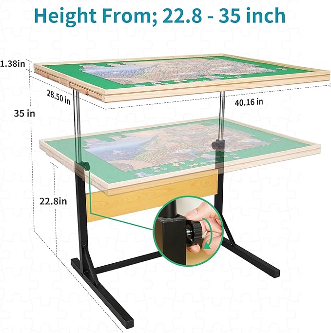2000pcs Puzzle Table with Legs,40.16"x28.5"Wooden Jigsaw Puzzle Board with 4 Drawers & Cover,Height Adjustment & Weight optimization