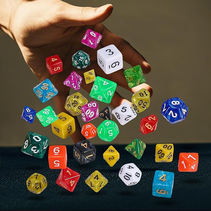 QMay DND Dice Set 15 X 7 Polyhedral Dice (105pcs) with 1 Large Flannel Bag, D&D Dice (D4 D6 D8 D10 D% D12 D20) for Dungeons and Dragons RPG MTG Table Games