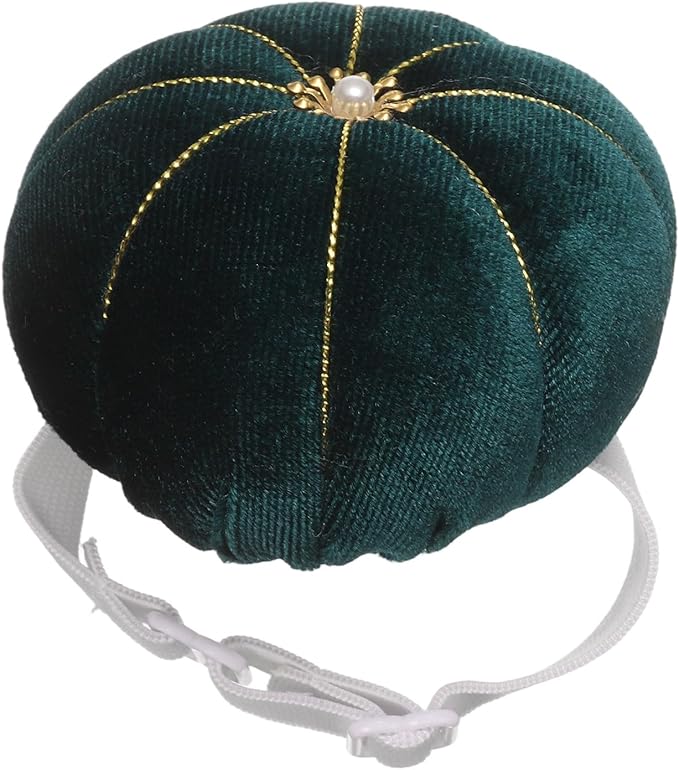HARFINGTON Wrist Pin Cushion Wristband Sewing Pincushion Polyester Pin Holder Wearable Pumpkin Shaped Needles Wristband for Sewing Quilting Needlework DIY Crafts, Green