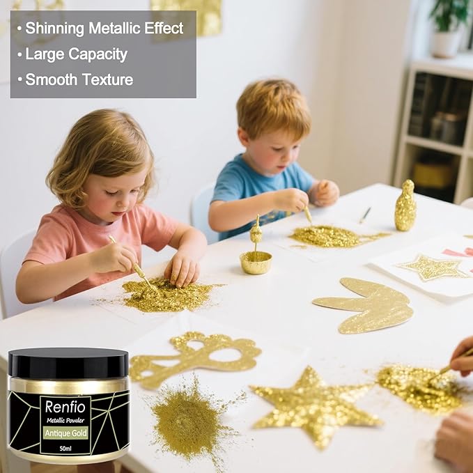 Renfio Metallic Pigment Powder,Gold Mica Powder for Resin,50ml Antique Gold Resin Color Pigment for Kintsugi,Polymer Clay,Crafts,Slime,Candle,Nail,Paint,Fabric,Festival,Decoration