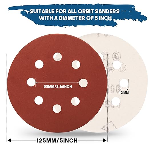 5 Inch 8 Hole Sanding Discs, 150 PCS 600 Grit Hook and Loop Sandpaper, Round Aluminum Oxide Sand Paper Discs for Random Orbital Sander