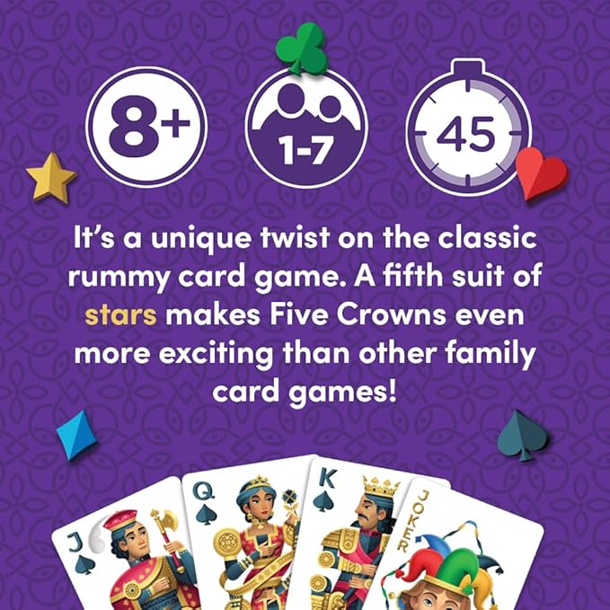 PlayMonster Five Crowns — The Game Isn't Over Until the Kings Go Wild! — 5 Suited Rummy-Style Card Game — For Ages 8+