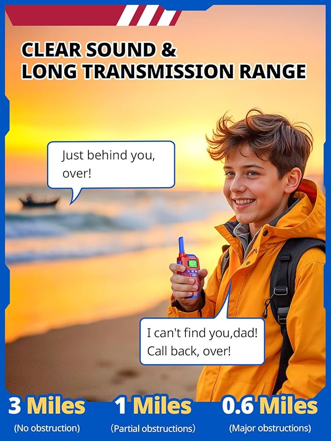 Walkie Talkies for Kids, Long Range 2 Way Radio, Outdoor Hiking Toys for 3-12 Year Old Chirstmas Birthday Gift for Boys, 4 Pack