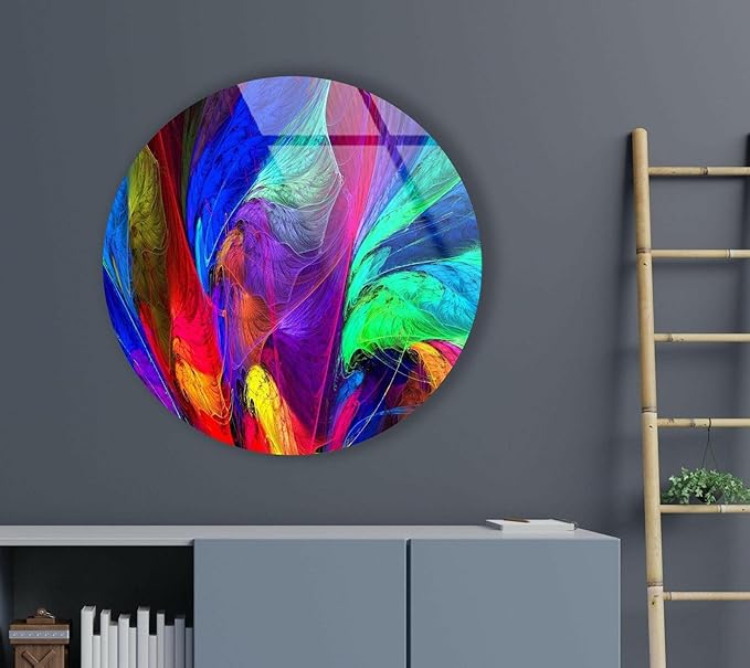 My Photostation.com 39,4''(100cm) Diameter Neon Colors Abstract Round Glass Wall Art Tempered Glass Printing Wall Decor Large Wall Art Wall Hangings