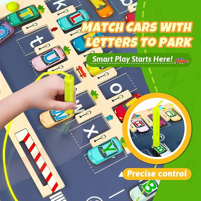 Magnetic Alphabet Maze Letter Puzzle Board, NOWRICH Montessori Toys for 2 3 4 5 Years Old Boys Girls, Magnet Alphabet Learning Car Parking Maze Toys for Kids 3-5, Birthday Gifts for Toddler