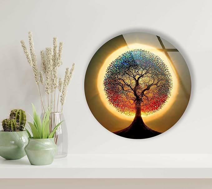 My Photostation.com 20''(50cm) Diameter Life of Tree Round Glass Wall Art Tempered Glass Printing Wall Decor Large Wall Art Wall Hangings