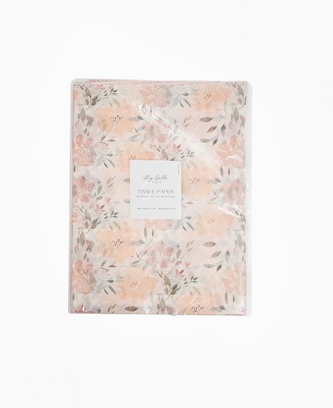 White Floral Tissue Paper for Gift Bags and Packaging, 28 Large Sheets Bulk Pack, White and Pink Flower Pastel, Bridal Wrapping Paper for Wedding or Girl Baby Shower, decoupage, stuffing paper