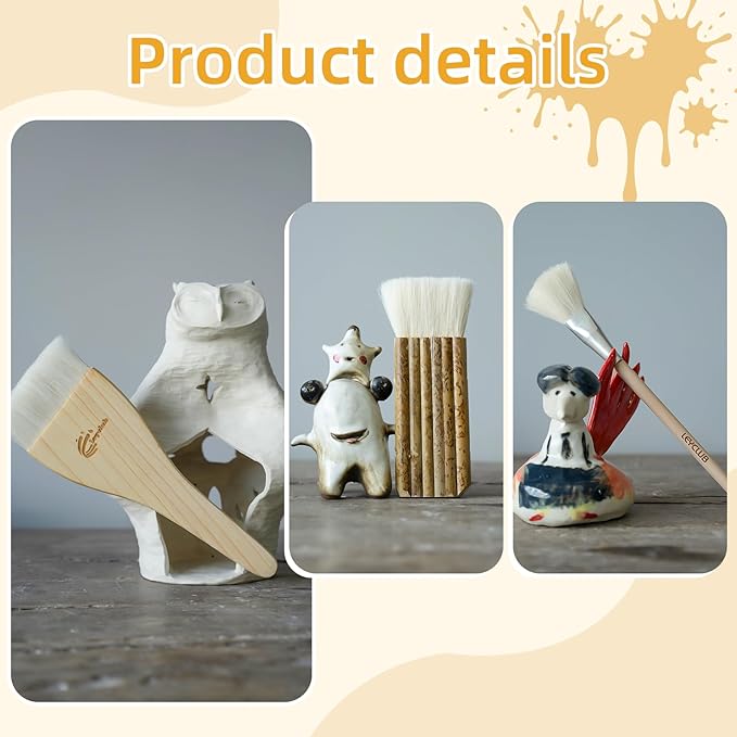 Pottery Glaze Brushes,10 PCS Painting Ceramic Brush Set, Different Shape Wool Soft Bristle for Ceramic Pottery Glazing Creation