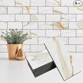 4 Pieces Peel and Stick Backsplash for Kitchen, 3" x 6" PVC Subway Tile Upgraded Calacatta Gold with Dark Gray Grout Backsplash Stick on Tile Elevate Kitchen, Bathroom, Fireplace,RV