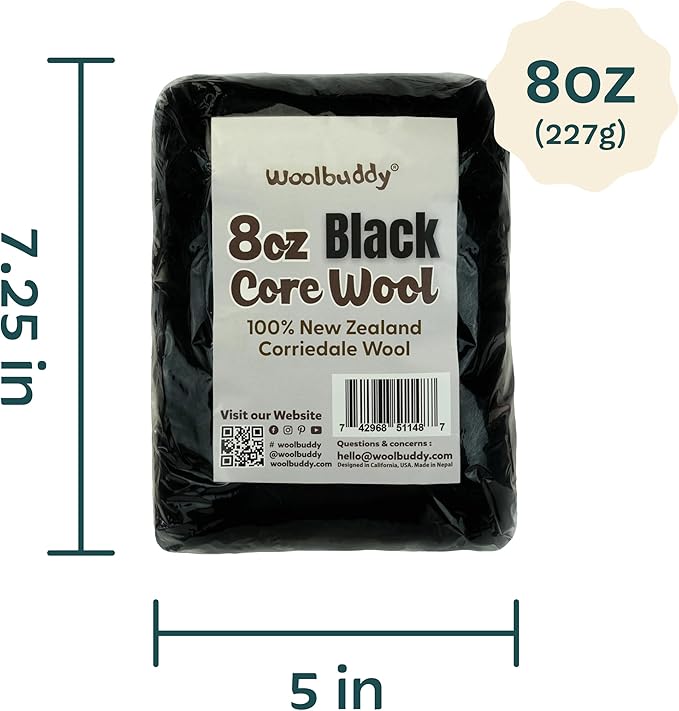 Woolbuddy Needle Felting Wool – 8oz Chunky Wool Roving in Black, Felting Wool for Needle Felting Kit, Wet & Dry Felting Projects