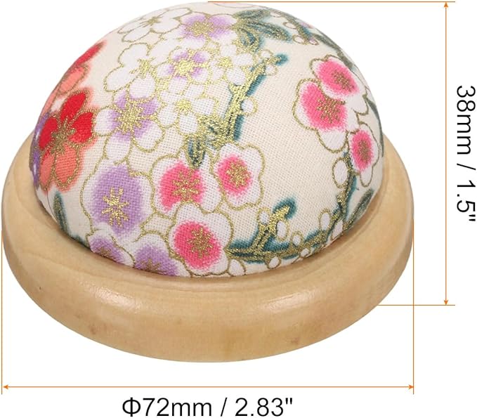 HARFINGTON Pin Cushion Wooden Base Japanese Style Round Pincushion Needle Holder for Sewing Quilting Needlework DIY Crafts, White Floral Style
