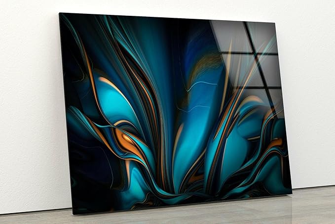 My Photostation.com 28Wx18H'' Orange & Blue Abstract Glass Wall ArtTempered Glass Printing Wall Decor Large Wall Art Wall Hangings