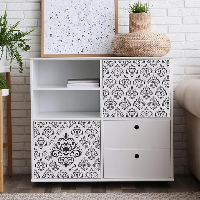 Damask Stencils for Crafts Reusable 6” Texture Stencils Floral Background Stencil Leaf Templates for Painting on Wood Furniture Card Canvas