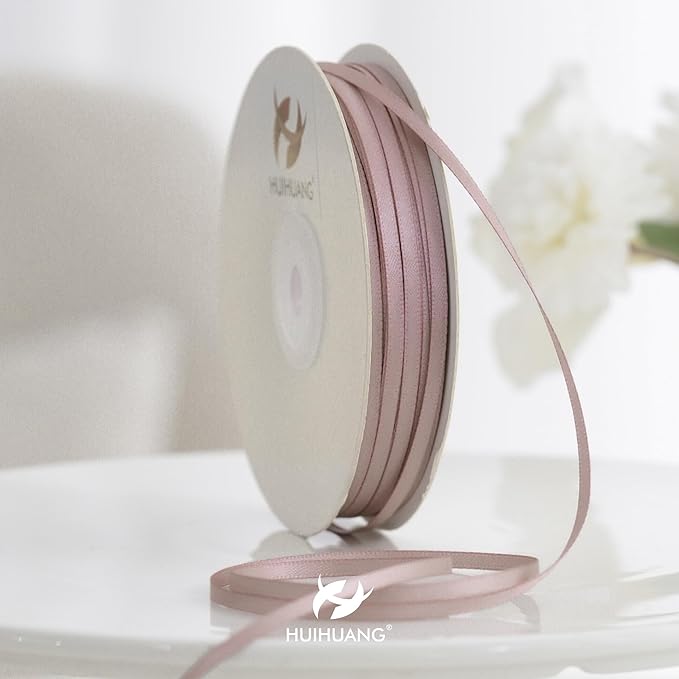 HUIHUANG Solid Color Satin Ribbon 1/8 inch x 100 Yards Roll Ribbon Double Faced for Crafts Gift Wrapping DIY Bows Wedding Invitation Card (Vanilla)
