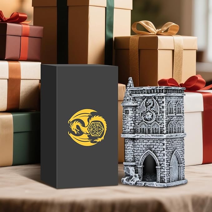 D&D Castle Dice Tower for All Dice Sizes, 3D Resin Rolling Trays, Fantasy Tabletop Game Accessories, Dragon Dice Tower Portable, Perfect for DND RPG, Gifts for Player (Dice Not Included)