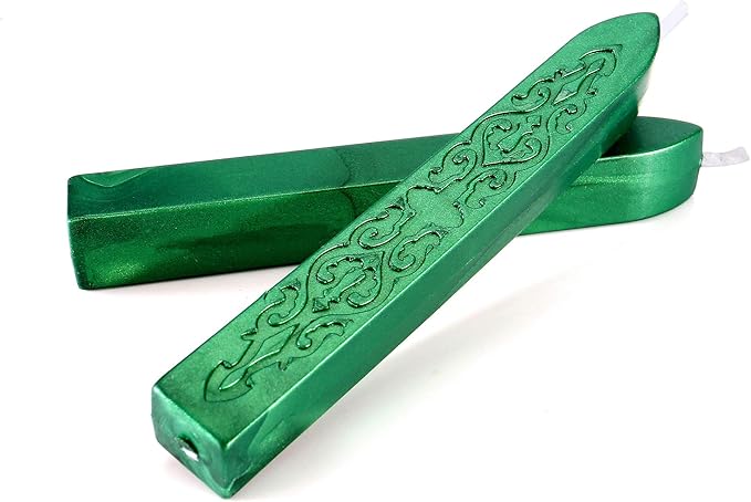 Metallic Green Sealing Wax Sticks, Yoption 5 Pcs Totem Fire Manuscript Wax Seal Sticks with Wicks for Wax Seal Stamp (Metallic Green)