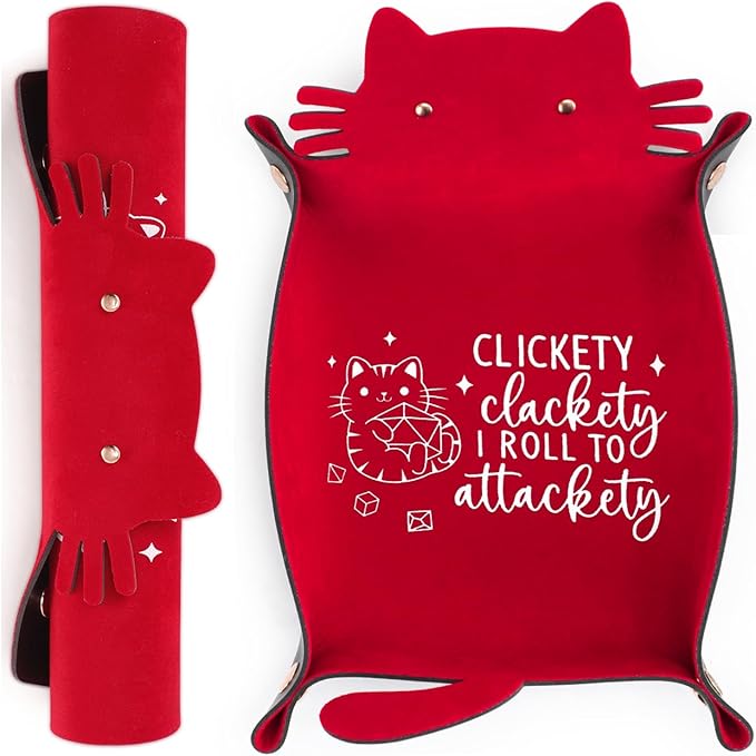 Red Cats Dice Tray Novelty Cat PU Leather Rolling Dice Tray Portable Dice Holder Cute Cat Desk Organizer Funny Gift for RPG, DND Game Players