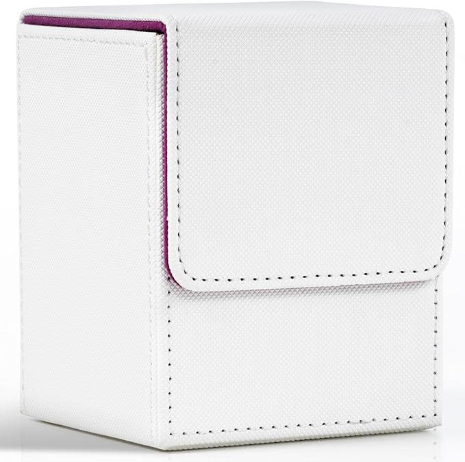 ZLCA Card Deck Box for Trading Cards, MTG YuGiOh Deck Case Holds 100+ Single Sleeved Cards, PU Leather Magnetic Card Storage Box Fits for TCG CCG (White& Purple)