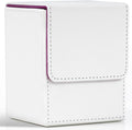 ZLCA Card Deck Box for Trading Cards, MTG YuGiOh Deck Case Holds 100+ Single Sleeved Cards, PU Leather Magnetic Card Storage Box Fits for TCG CCG (White& Purple)