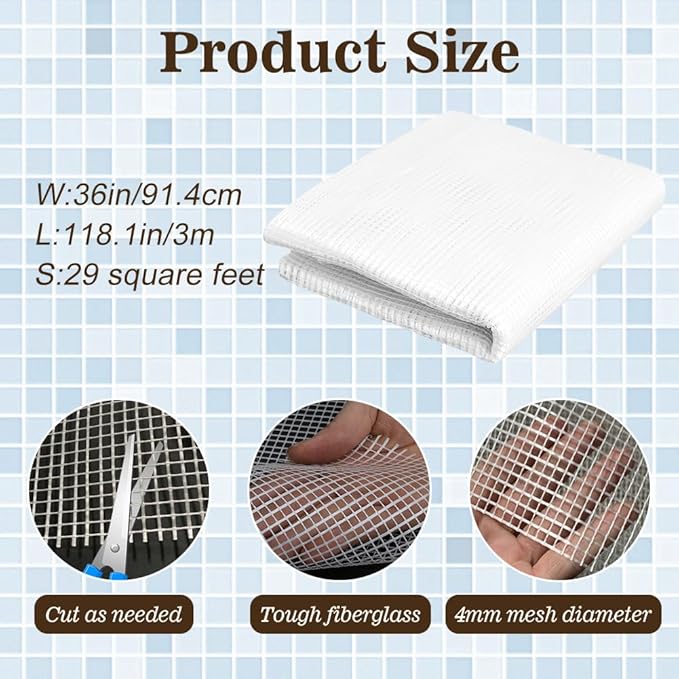 36" x 118" Mosaic Mesh for for Back Mounted Tile with Gloves, Fiberglass Mosaic Mesh Backing Boast for Tile Installation Supplies Tools, Non Sticky (36" x 118")