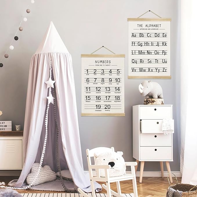 Alphabet and Numbers Wall Chart Set of 2 ,Kids Educational Posters,ABC and 1-20 Number Learning Banners for Toddlers, Preschool Classroom, Homeschool, Nursery, Playroom Decor 14 x 18.5 Inch (Black)