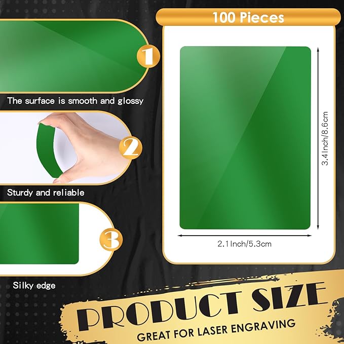 weparmeety 100 Pcs Metal Engraving Blanks Aluminum Sheet Laser Engraving Business Card Multipurpose Engraving DIY Gift Cards 86 x 54 x 0.21 m (Green)