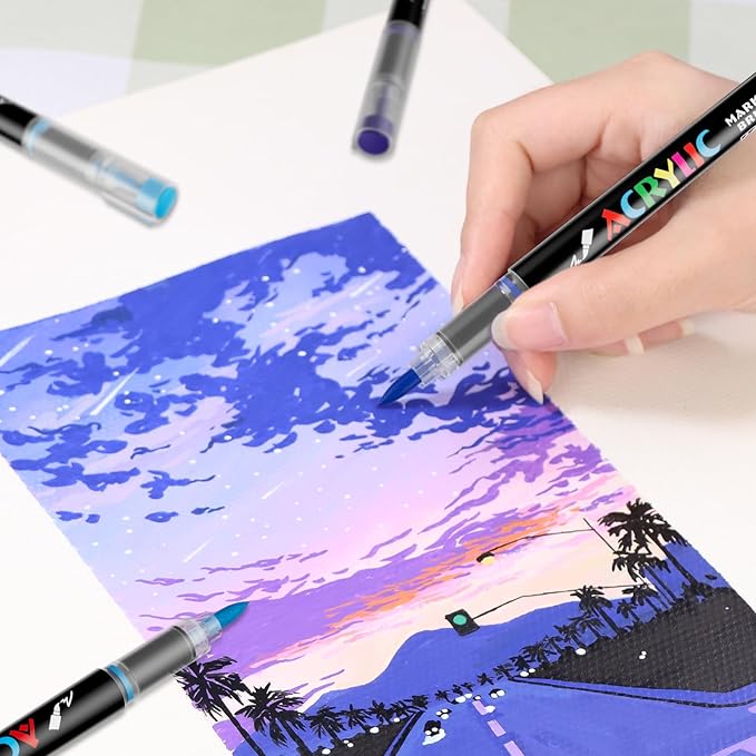60 Colors Acrylic Marker With Brush Tip Automatic Ink Control, Water Based Ink Paint Markers For Rock Painting, Canvas, Wood, Ceramic, Glass, Stone, Fabric, DIY Crafts Textile & Art Supplies